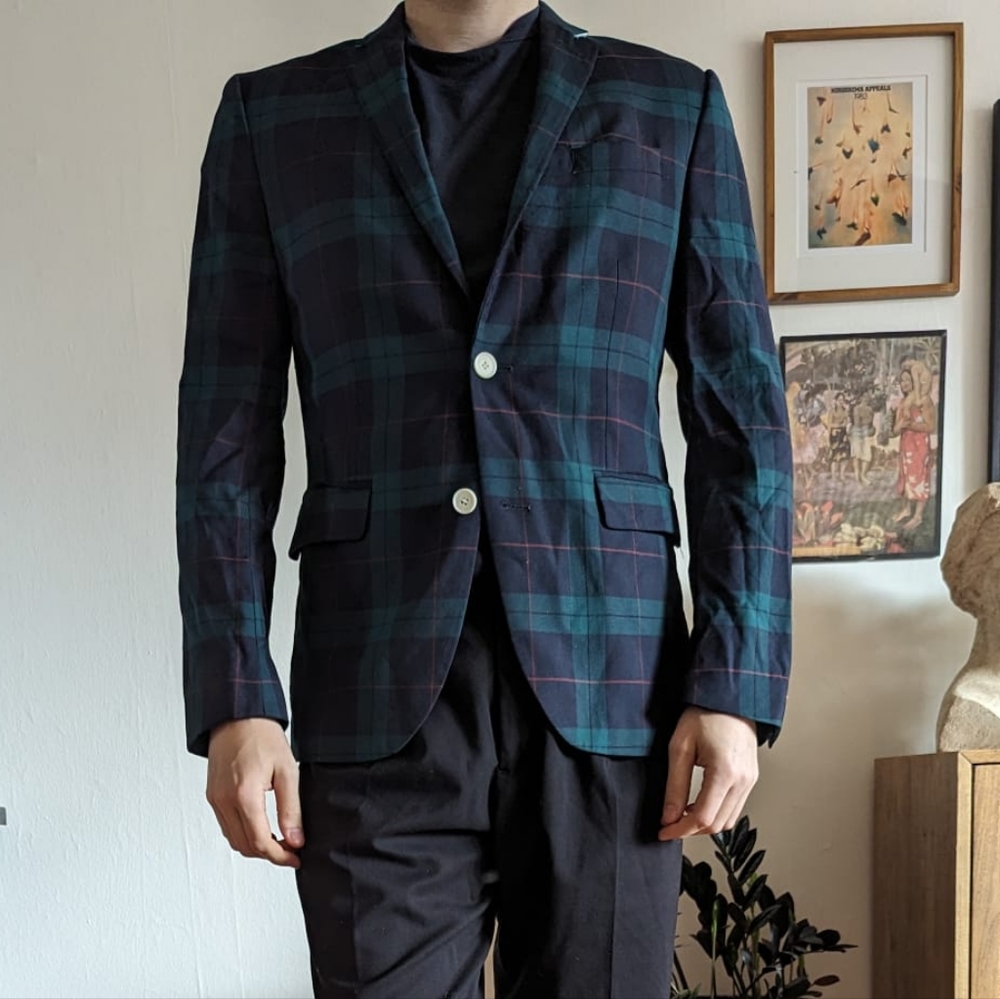 H&M 36 checker green navy blue